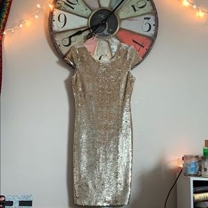Gold sequined, form fitting dress